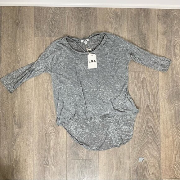 LNA Women's Cape Strap Tee Top T-shirt Burnout 3/4 Length Sleeve Heather Grey XS - Picture 2 of 14